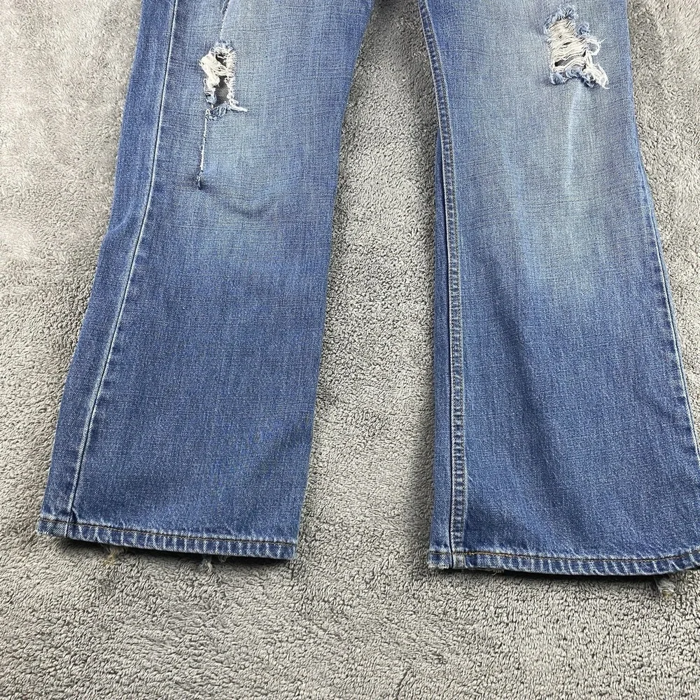 Levis 527 Low Boot Cut Jeans Mens 34x30 Blue Medium Wash Mid Rise Distressed Rip